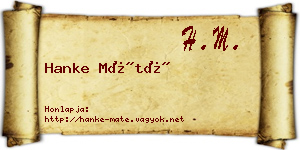 Hanke Máté névjegykártya