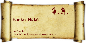 Hanke Máté névjegykártya